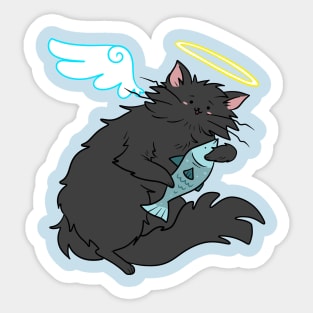 Fluffy Black Cat Angel Sticker